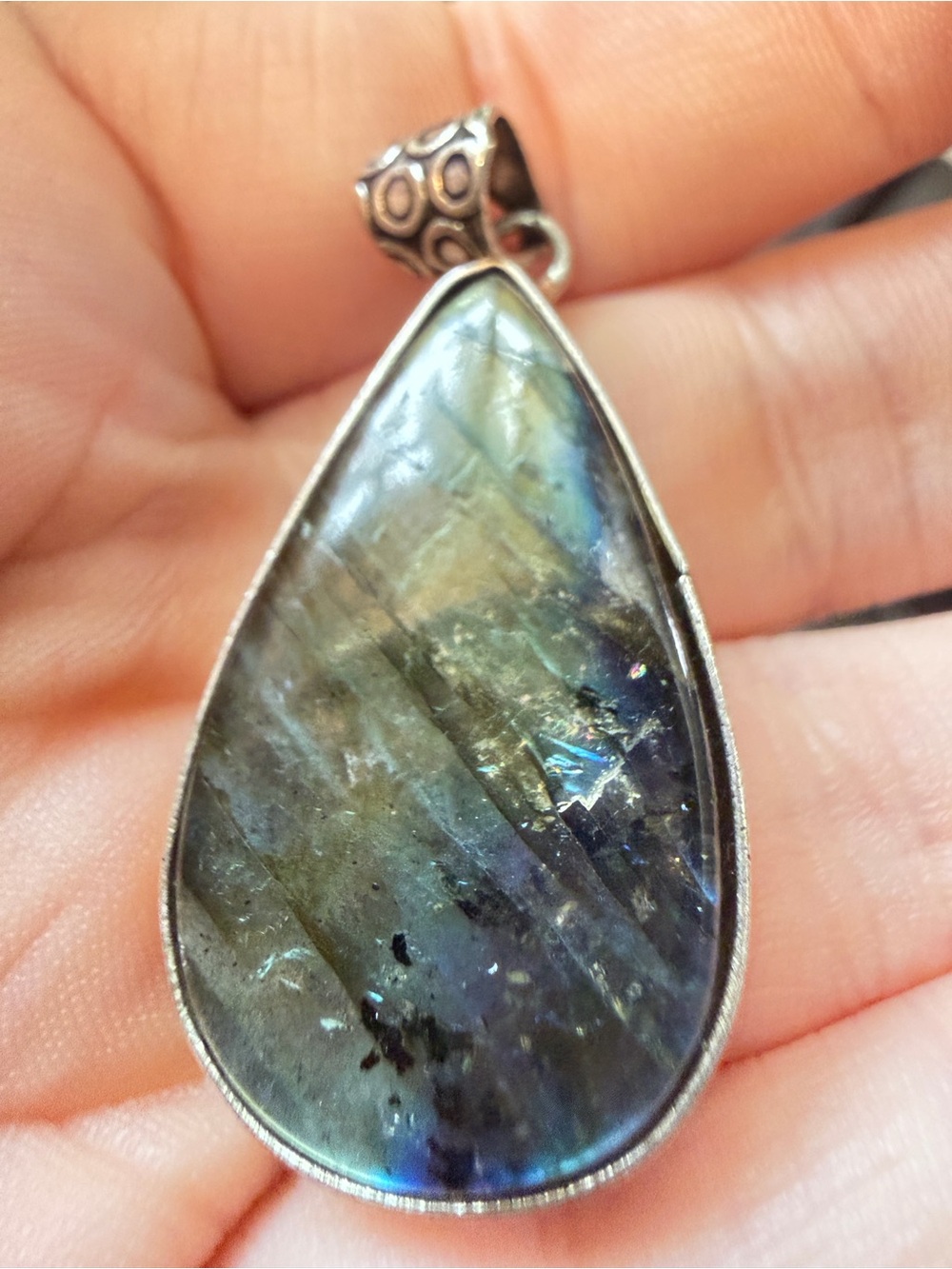 Labradorite Pendant | Blue Teal Flash | Artisan Teardrop | 1.65 Inches - Picture 4 of 10